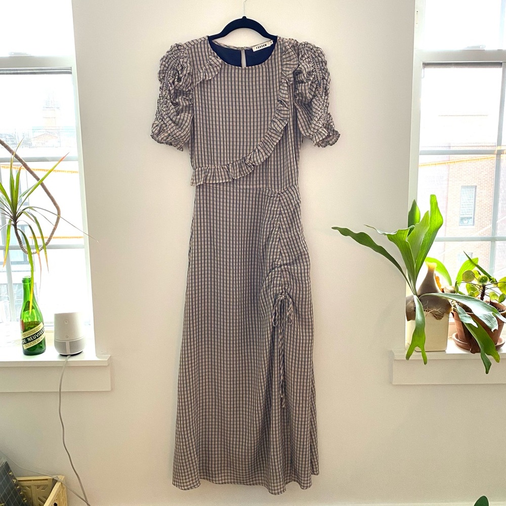 Farrow Orange and Blue Plaid Dress with Ruching